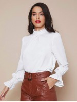 Frill Mock Neck Flounce Sleeve Solid Top