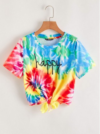 Letter Graphic Spiral Tie Dye Tee