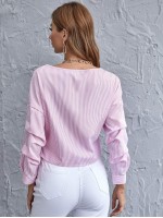 Drop Shoulder Belted Striped Top