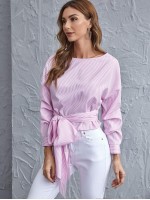 Drop Shoulder Belted Striped Top