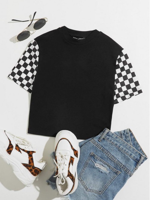 Checked Sleeve Tee