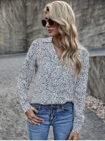 Button Front All Over Print Blouse