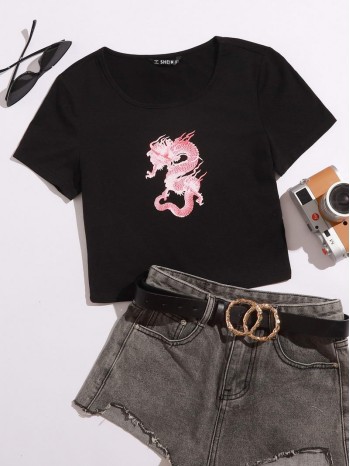 Dragon Graphic Crop Tee