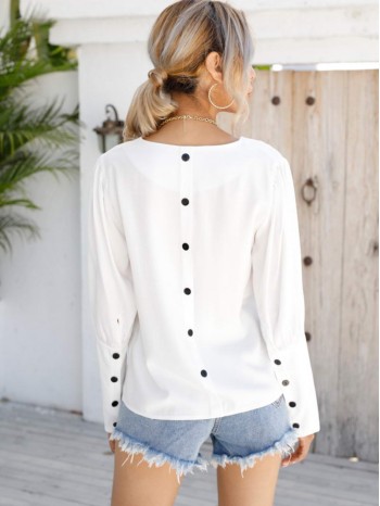 Button Detail V Neck Blouse