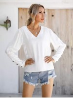 Button Detail V Neck Blouse