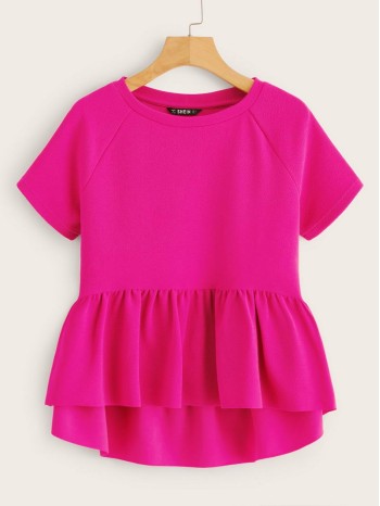 Dip Hem Raglan Sleeve Peplum Top