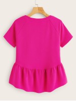 Dip Hem Raglan Sleeve Peplum Top