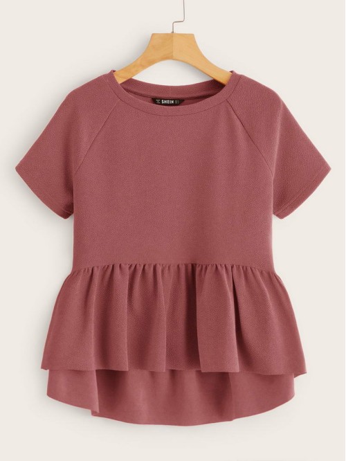 Solid Raglan Sleeve Peplum Top