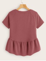 Solid Raglan Sleeve Peplum Top