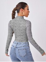 Mock Neck Leopard Crop Tee