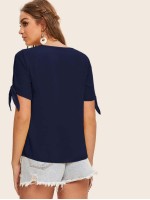 Solid Self-Tie Split Sleeve Top