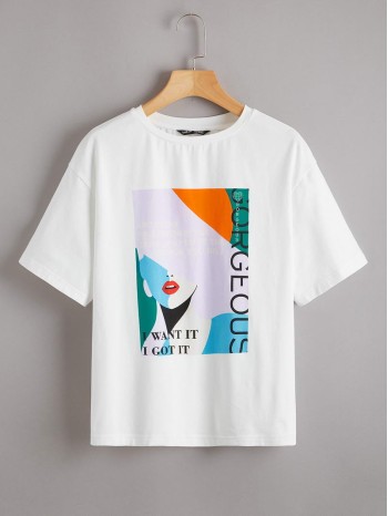 Slogan & Figure Graphic Tee