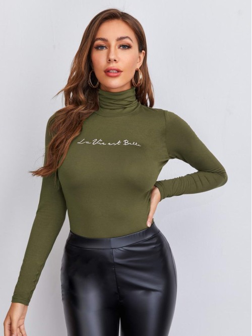 Turtle Neck Letter Graphic Top