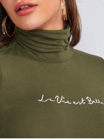 Turtle Neck Letter Graphic Top