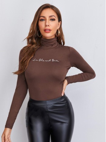 Turtle Neck Letter Graphic Top