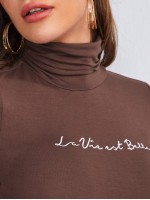 Turtle Neck Letter Graphic Top