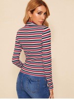 Mock-Neck Colorful Striped Top