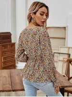 Ditsy Floral Surplice Front Babydoll Blouse