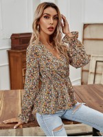 Ditsy Floral Surplice Front Babydoll Blouse