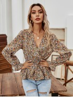 Ditsy Floral Surplice Front Babydoll Blouse