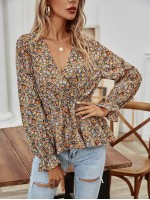 Ditsy Floral Surplice Front Babydoll Blouse