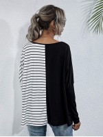 Stripe Spliced Batwing Sleeve Tee