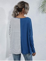 Stripe Spliced Batwing Sleeve Tee