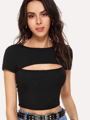 Cut Out Front Solid Crop Tee