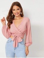 Surplice Self-Tie Cropped Wrap Top