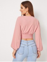 Surplice Self-Tie Cropped Wrap Top