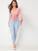 Surplice Self-Tie Cropped Wrap Top