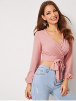 Surplice Self-Tie Cropped Wrap Top