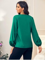 Ruffle Trim Bishop Sleeve Satin Blouse