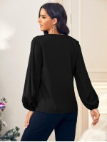 Ruffle Trim Bishop Sleeve Satin Blouse