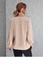 Ruffle Trim Bishop Sleeve Satin Blouse