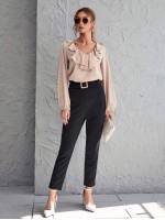 Ruffle Trim Bishop Sleeve Satin Blouse