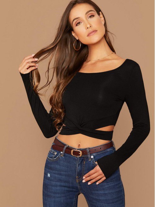 Crisscross Cutout Long Sleeve Top