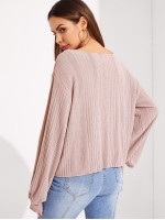 Solid Drop Shoulder Rib-knit Top