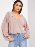 Solid Drop Shoulder Rib-knit Top