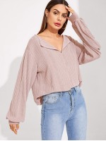 Solid Drop Shoulder Rib-knit Top