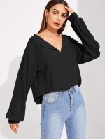 Solid Drop Shoulder Rib-knit Top