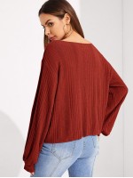 Solid Drop Shoulder Rib-knit Top