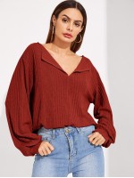 Solid Drop Shoulder Rib-knit Top