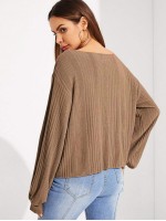 Ribbed Lapel Long Sleeve Top