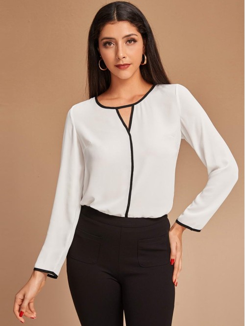 Contrast Binding Peekaboo Top