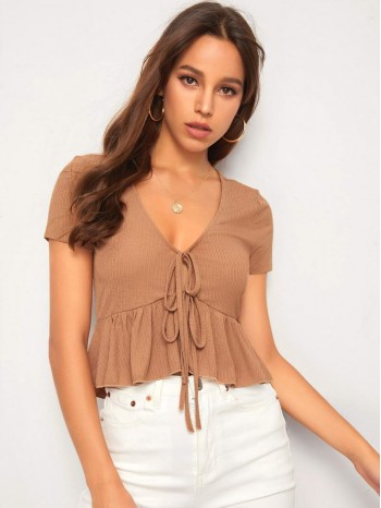 Tie Front Peplum Top