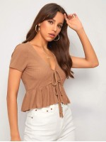 Tie Front Peplum Top