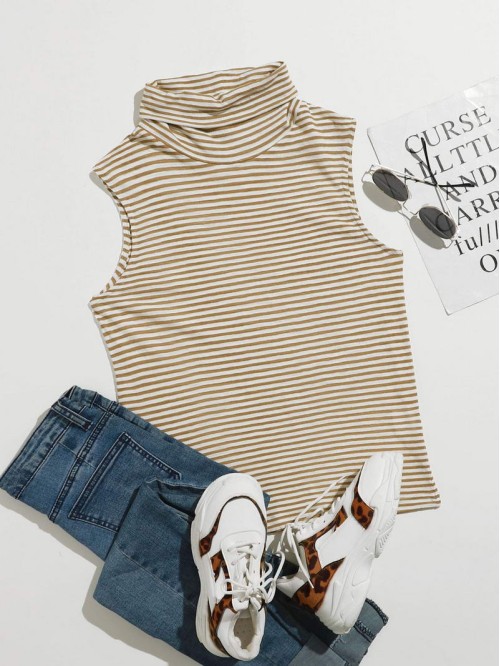 Funnel Neck Striped Tank Top