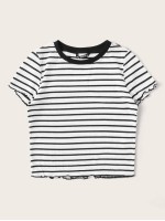 Lettuce Edge Striped Rib-knit Tee