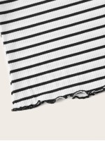 Lettuce Edge Striped Rib-knit Tee